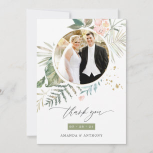 Serenity Watercolor Greenery Geometric Wedding Thank You Card