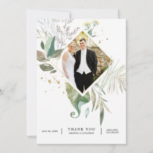 Serenity Watercolor Greenery Geometric Wedding Thank You Card
