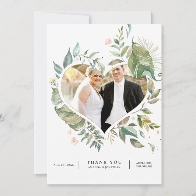 Serenity Watercolor Greenery Geometric Wedding Thank You Card (Front)