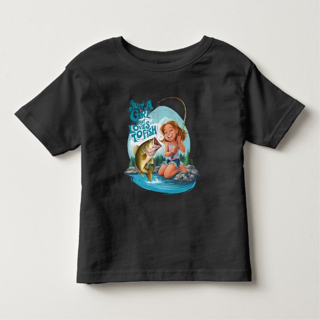 Serenitys Catch: Girl Fishing on a Rock Toddler T-Shirt (Front)