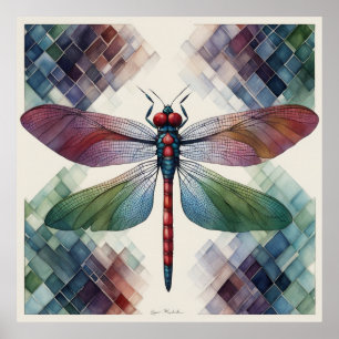 Serenity's Flight: Geometric Elegance Dragonfly Poster