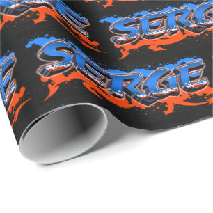 Serge Vorname Name Graffiti blue orange Wrapping Paper