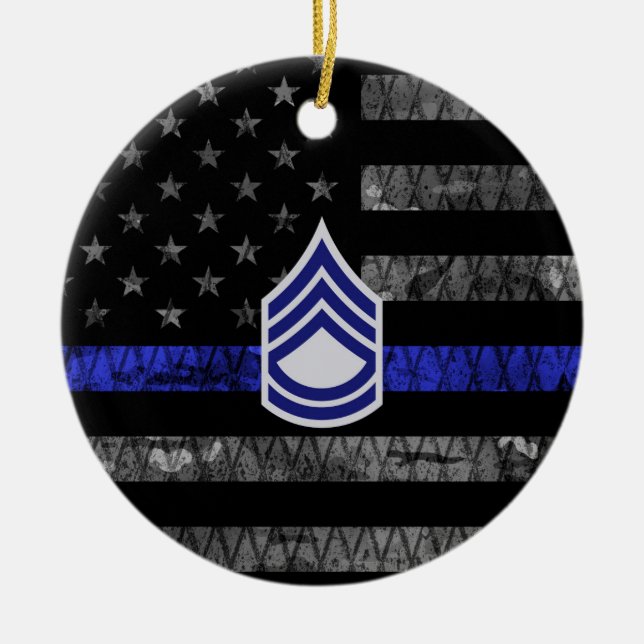 Sergeant First Class Thin Blue Line Distressed Fla Ceramic Ornament (Front)