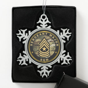 Sergeant Major SGM Snowflake Pewter Christmas Ornament