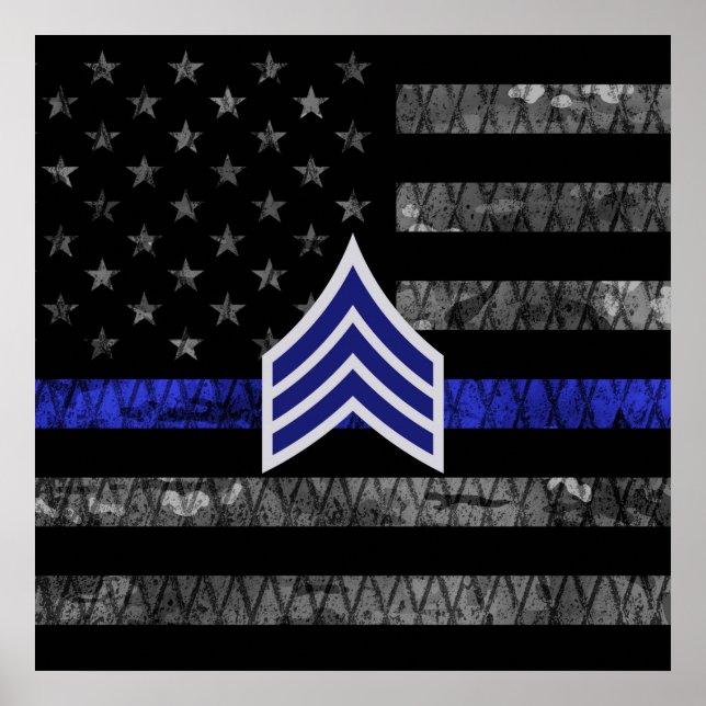 Sergeant Stripes Thin Blue Line Distressed Flag Poster (Front)