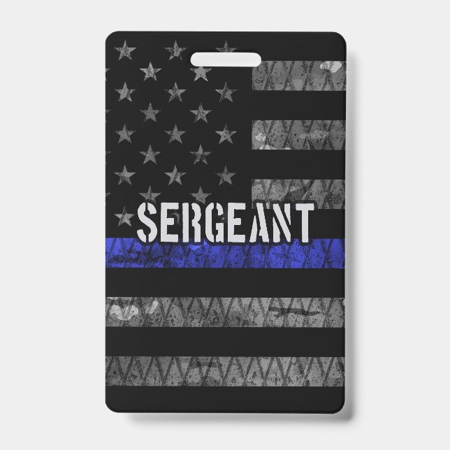 Sergeant Thin Blue Line Distressed Flag ID Badge (Front)
