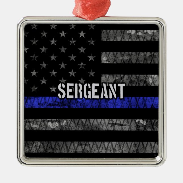 Sergeant Thin Blue Line Distressed Flag Metal Ornament (Front)