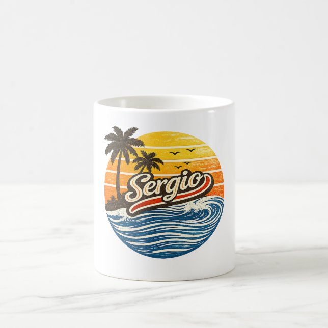 Sergio Retro Sunset Name Design Coffee Mug (Center)