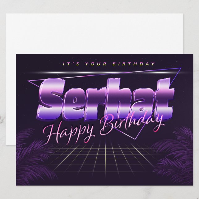 Serhat Name First Name purla retro Map Birthday Card (Front/Back)