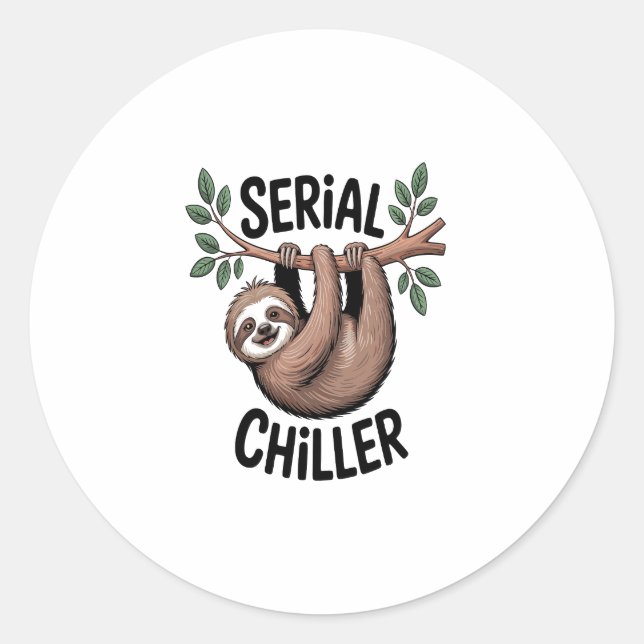 Serial Chiller Sloth Hanging from Branch Classic Round Sticker (Front)