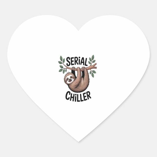 Serial Chiller Sloth Hanging from Branch Heart Sticker (Front)
