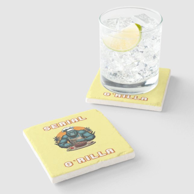 Serial G'rilla Master BBQ Griller Fun Pun Stone Coaster (Side)