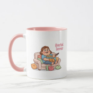 Serial Lover Mug – Cozy Night with Cat & Popcorn