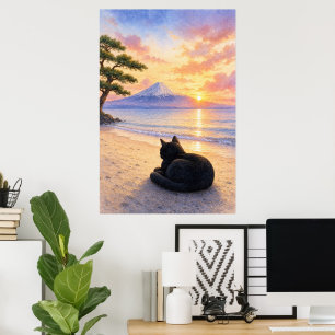 series_1_10|Resting Black Cat Mt Fuji Art Poster