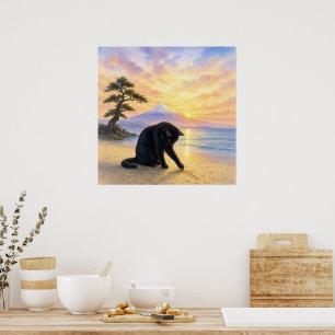 series_1_5｜Square Curious Black Cat Mt Fuji Art Poster