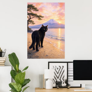 series_1_7|Looking Black Cat Mt Fuji Art Poster