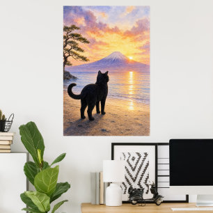 series_1_8｜Serene Black Cat Mt Fuji Art Poster