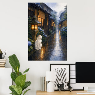 series_2_2|Rainy Kyoto Cat Stone Lantern Japanese Poster