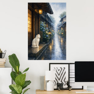 series_2_5|Rain Shelter White Cat Kyoto Art Poster
