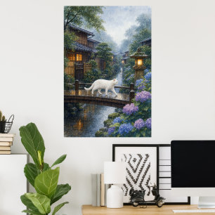 series_2_6|Rainy Kyoto Cat Wooden Bridge Japanese Poster