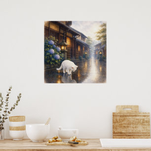 series_2_9|Square Puddle Reflection White Cat Art Poster