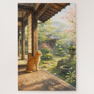 series_3_10|Spring Sakura Veranda Tabby Cat Art Jigsaw Puzzle