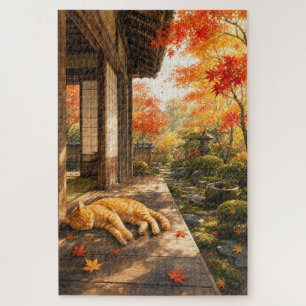 series_3_6|Autumn Veranda Sleeping Tabby Cat Art Jigsaw Puzzle