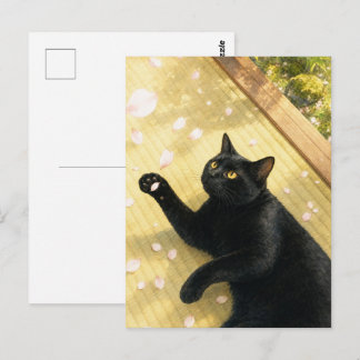 series_4_11|Spring Petals Tatami Black Cat Art Postcard
