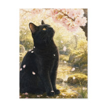 series_4_1|Spring Sakura Black Cat Japanese Art