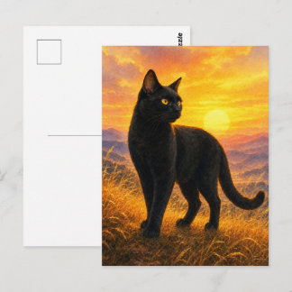 series_4_3|Sunset Hills Black Cat Japanese Art Postcard