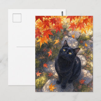 series_4_6|Autumn Maple Black Cat Japanese Art Postcard