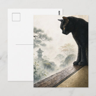 series_4_9|Misty Morning Black Cat Japanese Art Postcard