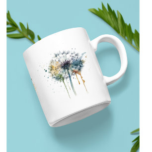 series of colourful watercolor dandelions coffee mug