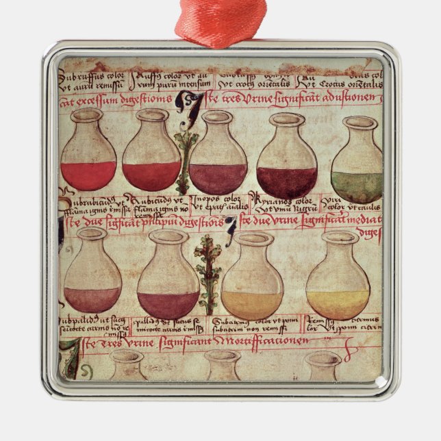 Series of flagons for urine analysis metal tree decoration (Front)