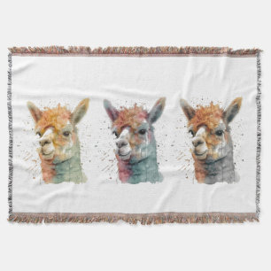 series of three alpacas in watercolor throw blanket