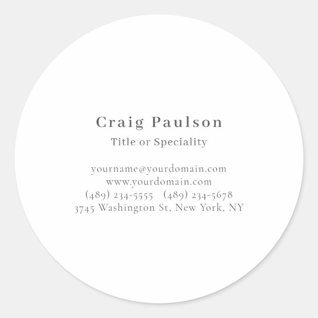 Serif Font Simple Professional Plain  Classic Round Sticker (Front)