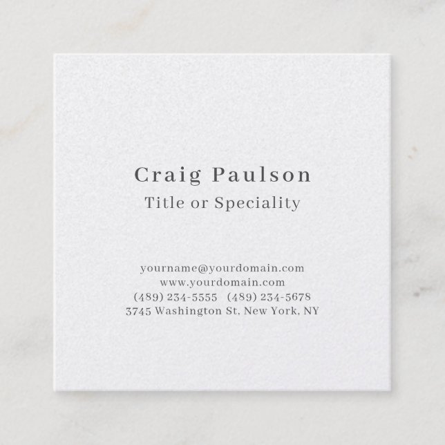 Serif Font Simple Professional Plain Premium Pearl Square Business Card (Front)