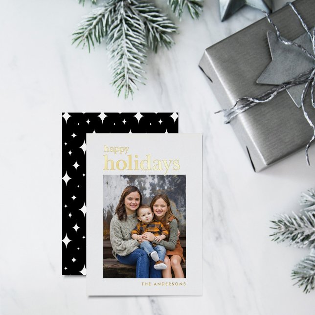 Serif Happy Holidays Photo Foil Holiday Card (Creator Uploaded)