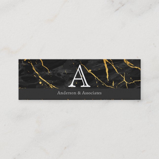 Serif Initial | Monogram | Black Marble Mini Business Card (Front)