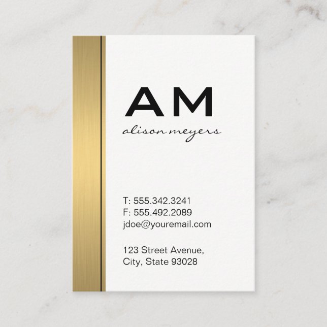 Serif Monogram Gold Metallic Trim Business Card (Front)