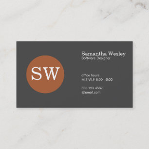 Serif Type Monogram Burnt Orange Circle Dark Grey Business Card