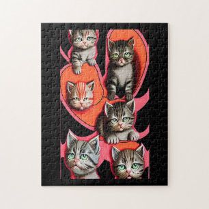 Serious alien cats orange pink black jigsaw puzzle