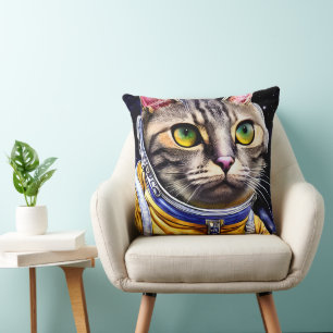 Serious Astronaut Cat Artwork Cushion