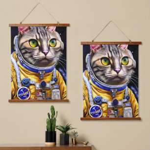 Serious Astronaut Cat Artwork Hanging Tapestry