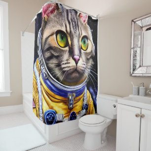Serious Astronaut Cat Artwork Shower Curtain