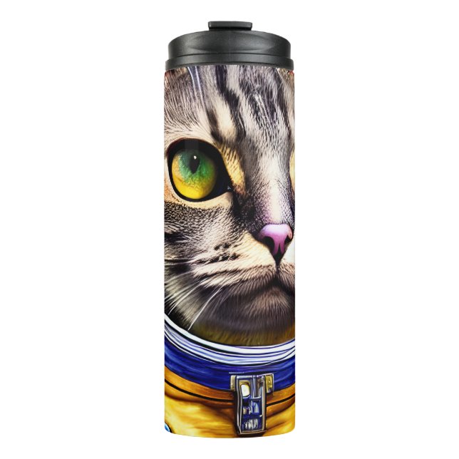 Serious Astronaut Cat Artwork Thermal Tumbler (Front)