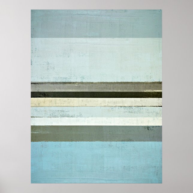 'Serious' Blue and Gray Abstract Art Poster Print (Front)