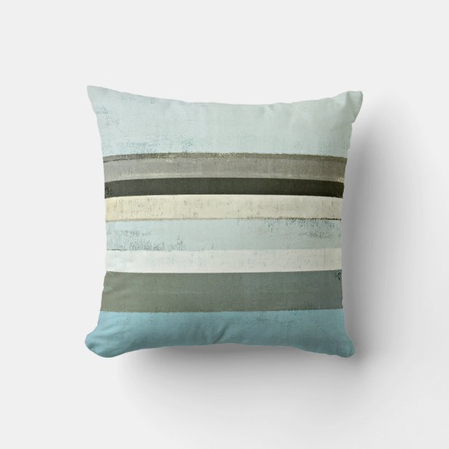 'Serious' Blue and Grey Abstract Art Pillow (Front)