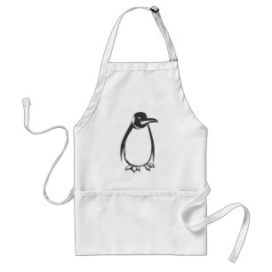 Serious Emperor Penguin Bird in Black and White Standard Apron