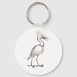 Serious Great Egret Bird Key Ring